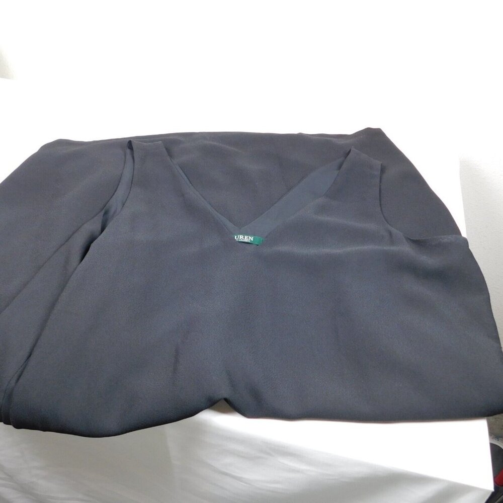 Lauren By Ralph Lauren Women Solid Black Sleeveless V-Neck Shift Dress Size 16 - Picture 5 of 9